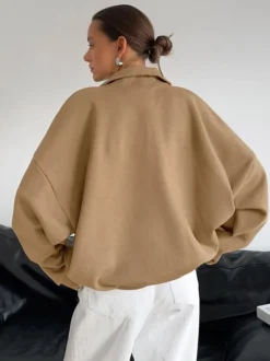 Sweat-shirt oversize à demi-zip col montant et épaules tombantes manches longues