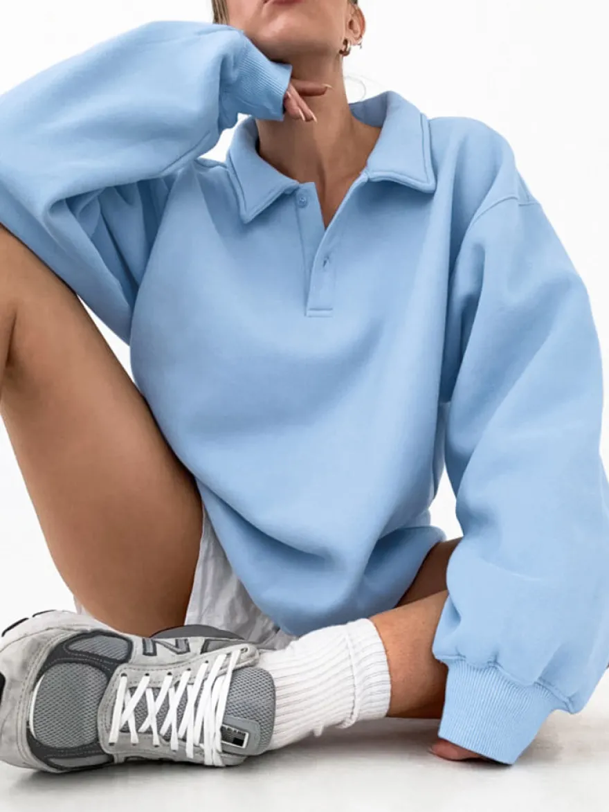 Sweat-shirt polo oversize drapé boutons partiels sur le devant pull basique décontracté