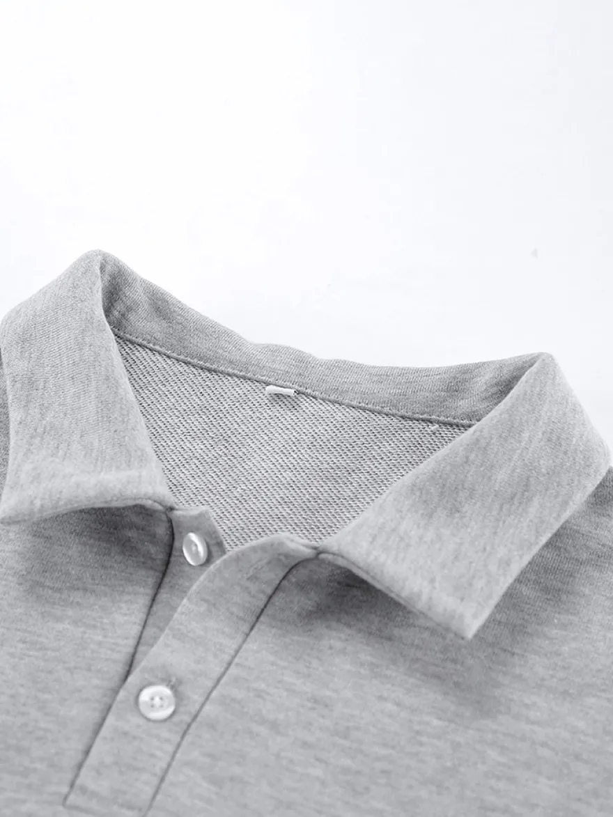 Sweat-shirt polo oversize drapé boutons partiels sur le devant pull basique décontracté