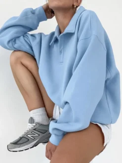 Sweat-shirt polo oversize drapé boutons partiels sur le devant pull basique décontracté