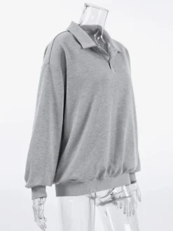 Sweat-shirt polo oversize drapé boutons partiels sur le devant pull basique décontracté