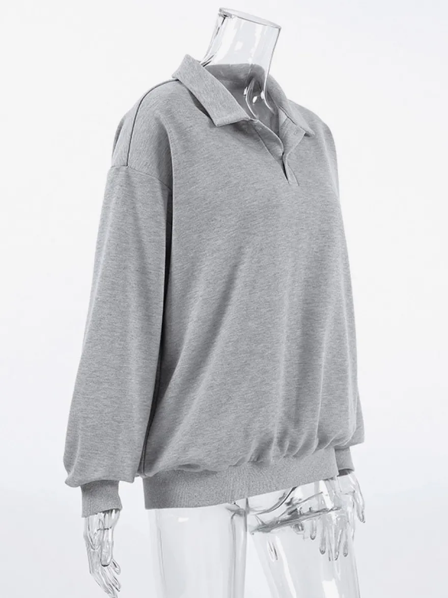 Sweat-shirt polo oversize drapé boutons partiels sur le devant pull basique décontracté