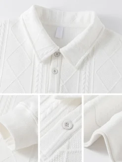 Sweat-shirt texturé pour homme col rabattu manches longues style polo rétro avec poignets et ourlet côtelés