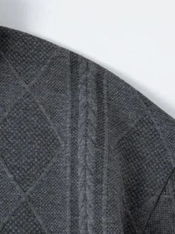 Sweat-shirt texturé pour homme col rabattu manches longues style polo rétro avec poignets et ourlet côtelés