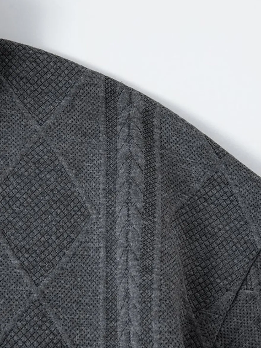 Sweat-shirt texturé pour homme col rabattu manches longues style polo rétro avec poignets et ourlet côtelés