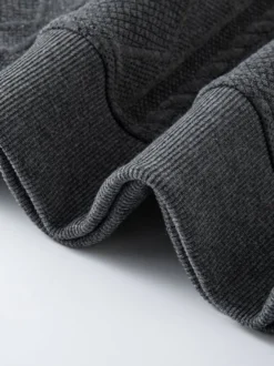 Sweat-shirt texturé pour homme col rabattu manches longues style polo rétro avec poignets et ourlet côtelés