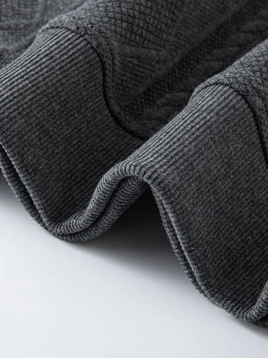 Sweat-shirt texturé pour homme col rabattu manches longues style polo rétro avec poignets et ourlet côtelés