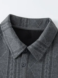 Sweat-shirt texturé pour homme col rabattu manches longues style polo rétro avec poignets et ourlet côtelés