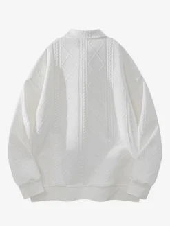 Sweat-shirt texturé pour homme col rabattu manches longues style polo rétro avec poignets et ourlet côtelés