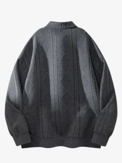 Sweat-shirt texturé pour homme col rabattu manches longues style polo rétro avec poignets et ourlet côtelés