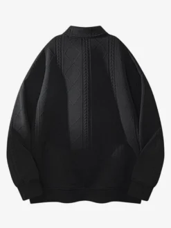 Sweat-shirt texturé pour homme col rabattu manches longues style polo rétro avec poignets et ourlet côtelés