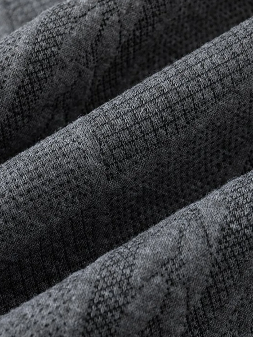 Sweat-shirt texturé pour homme col rabattu manches longues style polo rétro avec poignets et ourlet côtelés