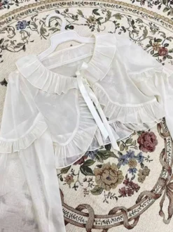 Sweet Ecru Blanc Manches Longues Volants