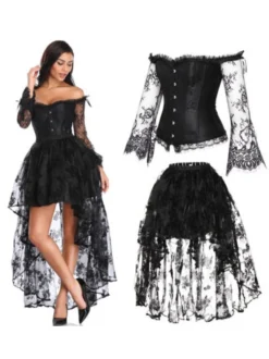 Sweetheart décolleté Lace féminin noir Corset sans bretelles Up bicolore brodé Corset classique