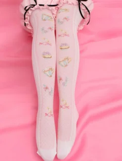 Sweet Lolita Bas Chaussettes hautes Lolita imprimées roses