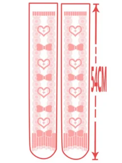 Sweet Lolita bas velours rose coeur Bow imprimé Lolita chaussettes hautes Déguisements Halloween