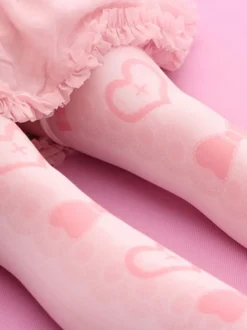 Sweet Lolita bas velours rose coeur Bow imprimé Lolita chaussettes hautes Déguisements Halloween
