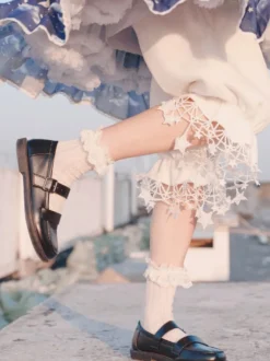 Sweet Lolita Bloomers Fringe Stars - Short court blanc Lolita