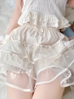 Sweet Lolita Bloomers Pantalon Lolita ample à volants noirs à plusieurs niveaux