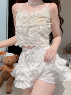 Sweet Lolita Bloomers Short Lolita ample à volants blancs