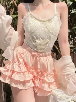 Sweet Lolita Bloomers Short Lolita ample à volants blancs