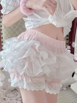 Sweet Lolita Bloomers Short Lolita à volants en dentelle rose