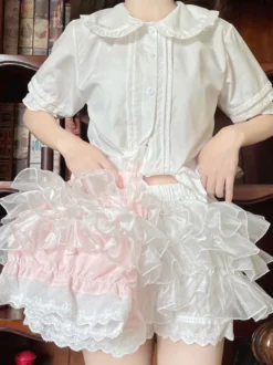 Sweet Lolita Bloomers Short Lolita à volants en dentelle rose