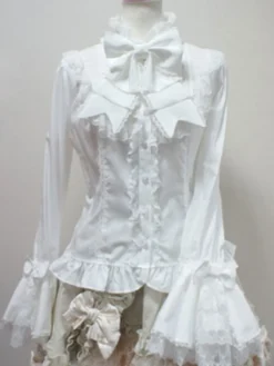 Sweet Lolita Blouse Ivoire Stand col chemise manches longues Lolita Déguisements Halloween