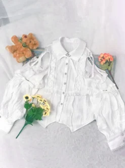 Sweet Lolita Blouses Polyester Lace Up Manches Longues Top Décontracté Chemise Lolita Abricot Léger