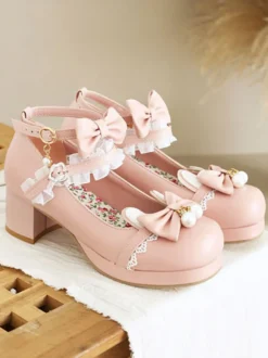 Sweet Lolita Chaussures Noir Bowknot PU Cuir Daily Casual Lolita Chaussures