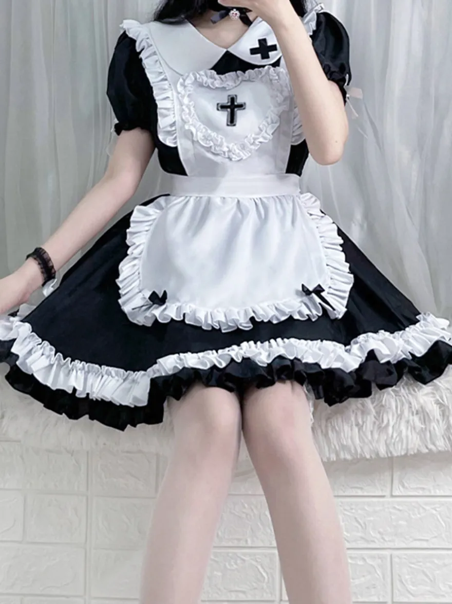 Sweet Lolita Dress Polyester Manches Courtes Volants Sweet Christmas Lolita Dress