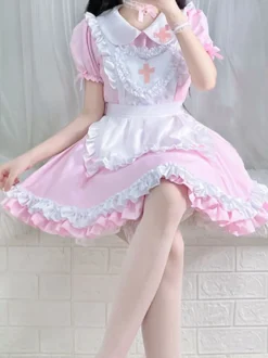 Sweet Lolita Dress Polyester Manches Courtes Volants Sweet Christmas Lolita Dress