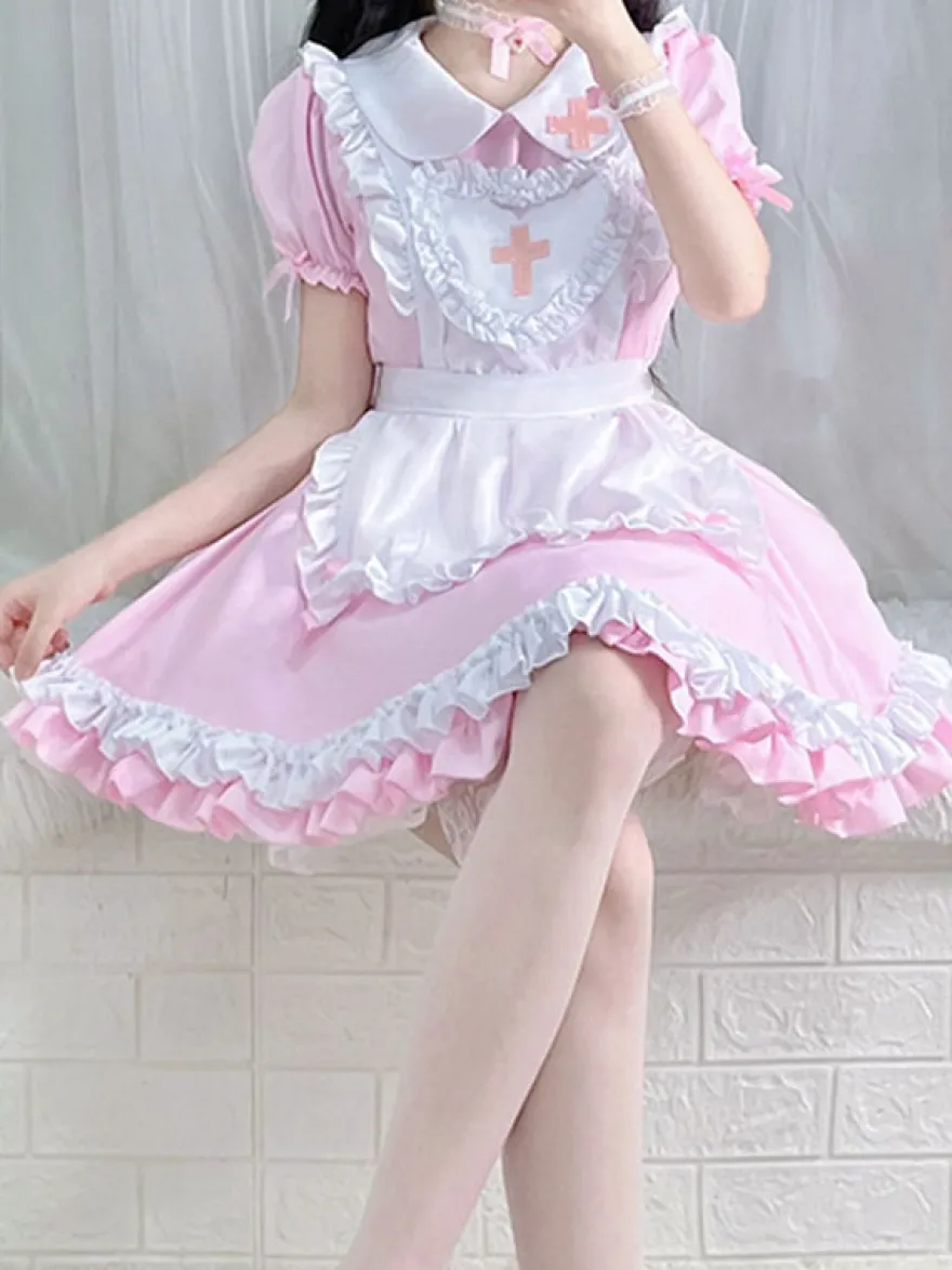 Sweet Lolita Dress Polyester Manches Courtes Volants Sweet Christmas Lolita Dress