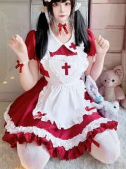 Sweet Lolita Dress Polyester Manches Courtes Volants Sweet Christmas Lolita Dress