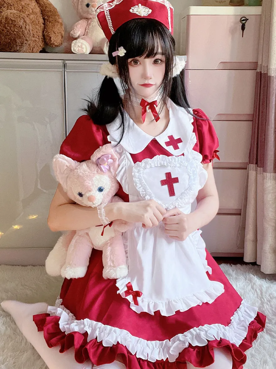 Sweet Lolita Dress Polyester Manches Courtes Volants Sweet Christmas Lolita Dress