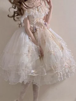 Sweet Lolita Dress Robe de mariée Lolita sans manches en polyester Élastique réglable