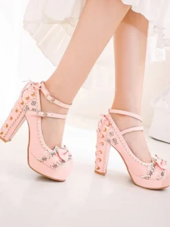 Sweet Lolita Footwear Arcs bout rond à lacets en cuir Synthétique Lolita Pompes