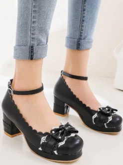 Sweet Lolita Footwear Bows Synthétique Cuir Chunky Heel Chaussures Lolita