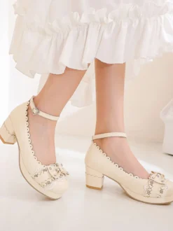 Sweet Lolita Footwear Bows Synthétique Cuir Chunky Heel Chaussures Lolita