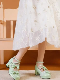 Sweet Lolita Footwear vert clair arcs bout rond en cuir PU pompes Lolita