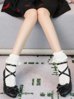 Sweet Lolita Footwear White Bows Synthétique Leather Prism Heel Lolita Shoes Déguisements Halloween