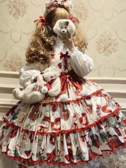 Sweet Lolita Jsk Robe Polyester Sans Arcs sans manches à lacets Rouge Sweet Lolita Jumper Jupe