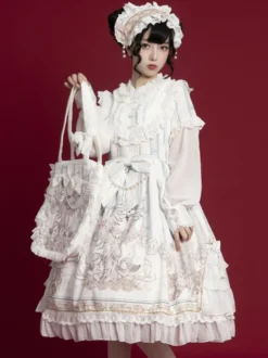 Sweet Lolita OP Dress Blanc Manches Longues Polyester Quotidien Décontracté Lolita One Piece Robes