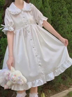 Sweet Lolita OP Robe Volants Blanc Manches Courtes Lolita One Piece Robes