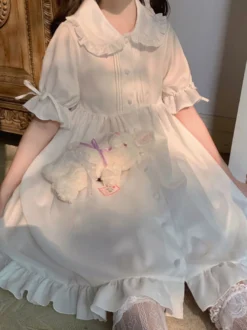 Sweet Lolita OP Robe Volants Blanc Manches Courtes Lolita One Piece Robes