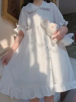Sweet Lolita OP Robe Volants Blanc Manches Courtes Lolita One Piece Robes