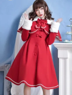 Sweet Lolita Pardessus Manteau D'hiver Lolita En Laine Plissée En Laine Avec Cape Déguisements Halloween