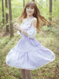 Sweet Lolita Robe dentelle volants en mousseline de soie Lolita Jumper Skirt Déguisements Halloween