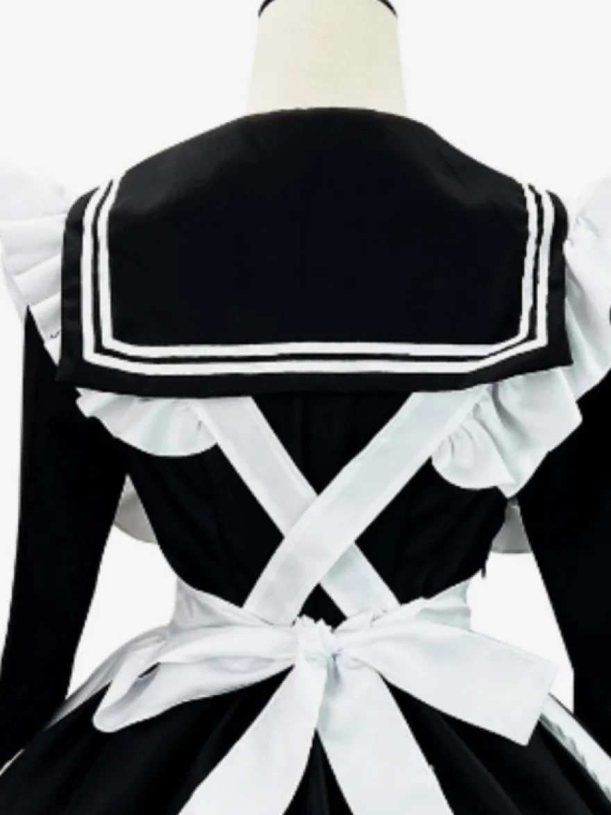 Sweet Lolita Robe Polyester Manches Longues Volants Robe Style Marine