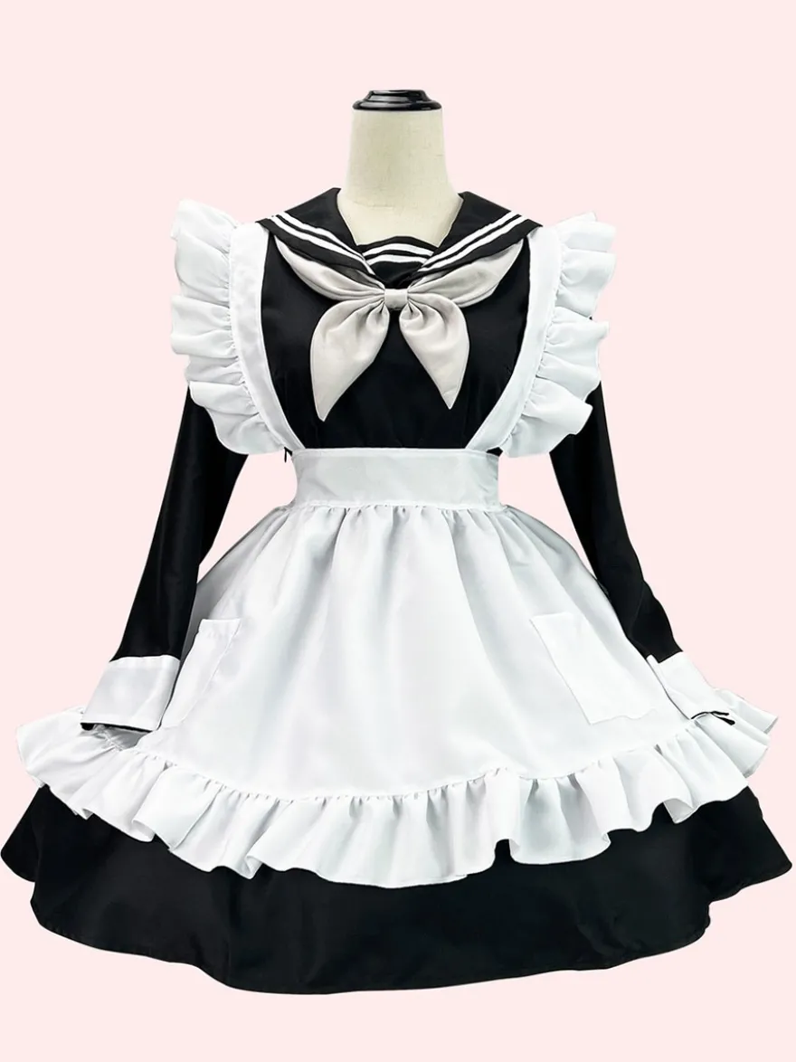 Sweet Lolita Robe Polyester Manches Longues Volants Robe Style Marine